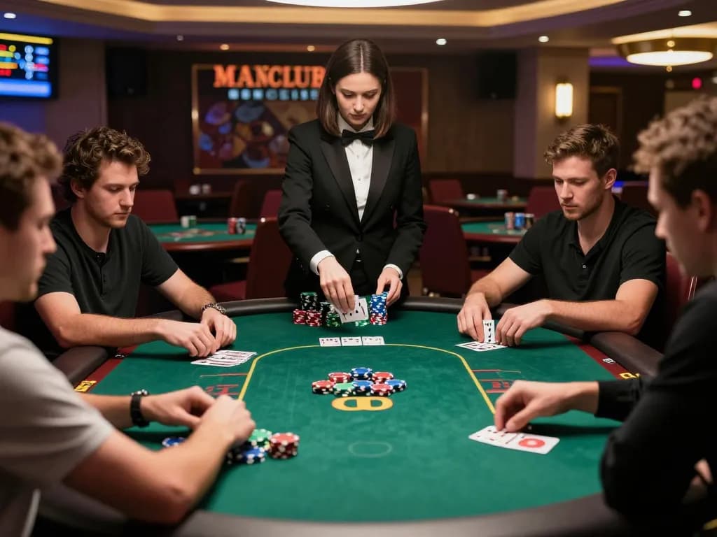 Players engaging in a high-stakes poker game at Manclub, showcasing exciting gameplay and strategic moves.