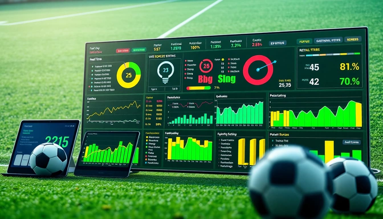 Analyze บ้านผลบอลพรุ่งนี้ through a vibrant soccer statistics dashboard showcasing gameplay data.