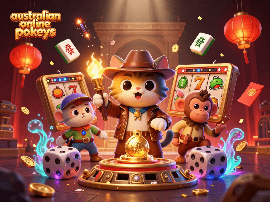 Play australian online pokies with vibrant symbols and characters in an adventurous temple setting.