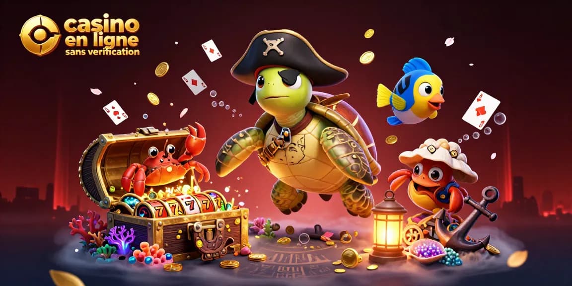 Jouer sur un casino en ligne sans vérification avec une scène dynamique de jeux sous-marins et des personnages colorés.