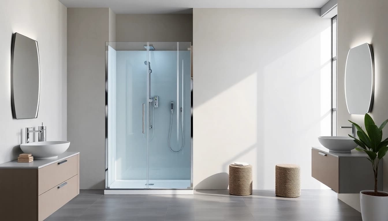 Aménager un espace de salle de bain moderne avec sirhona et des éléments lumineux.