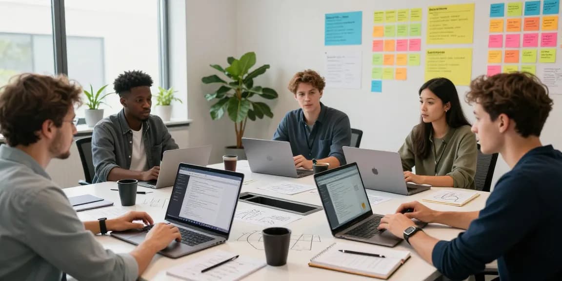 Kobold AI team collaborating in a modern workspace, showcasing innovation and productivity.