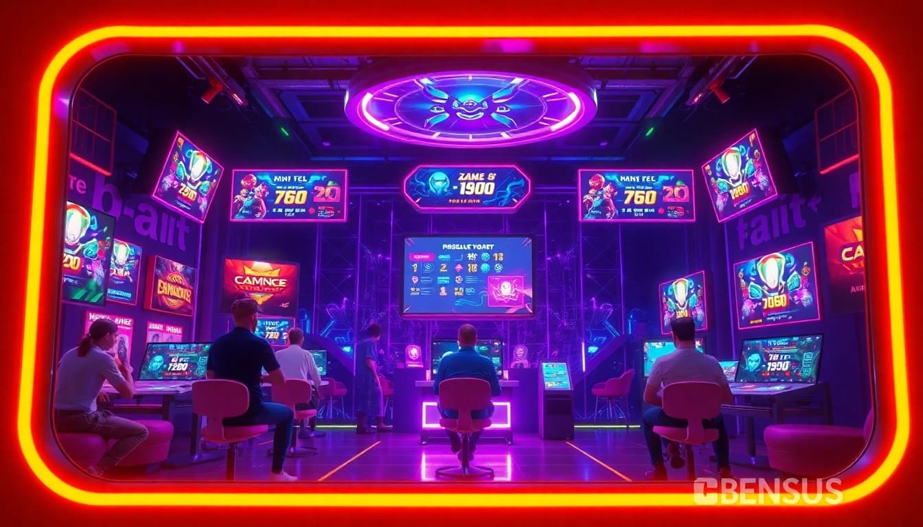 Menampilkan permainan interaktif bensu4d alternatif game dengan suasana dinamis dan warna neon.