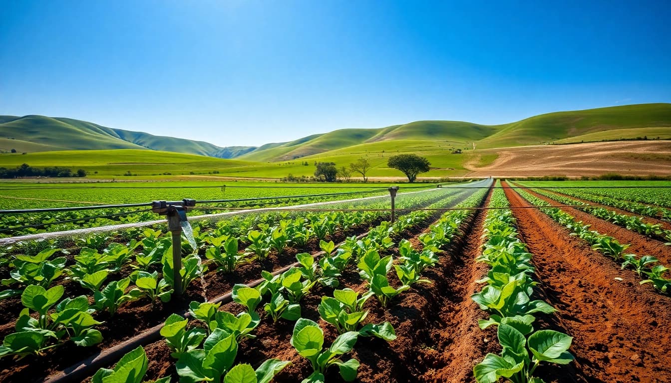 Demonstrating effective land irrigation practices in a flourishing agricultural landscape.