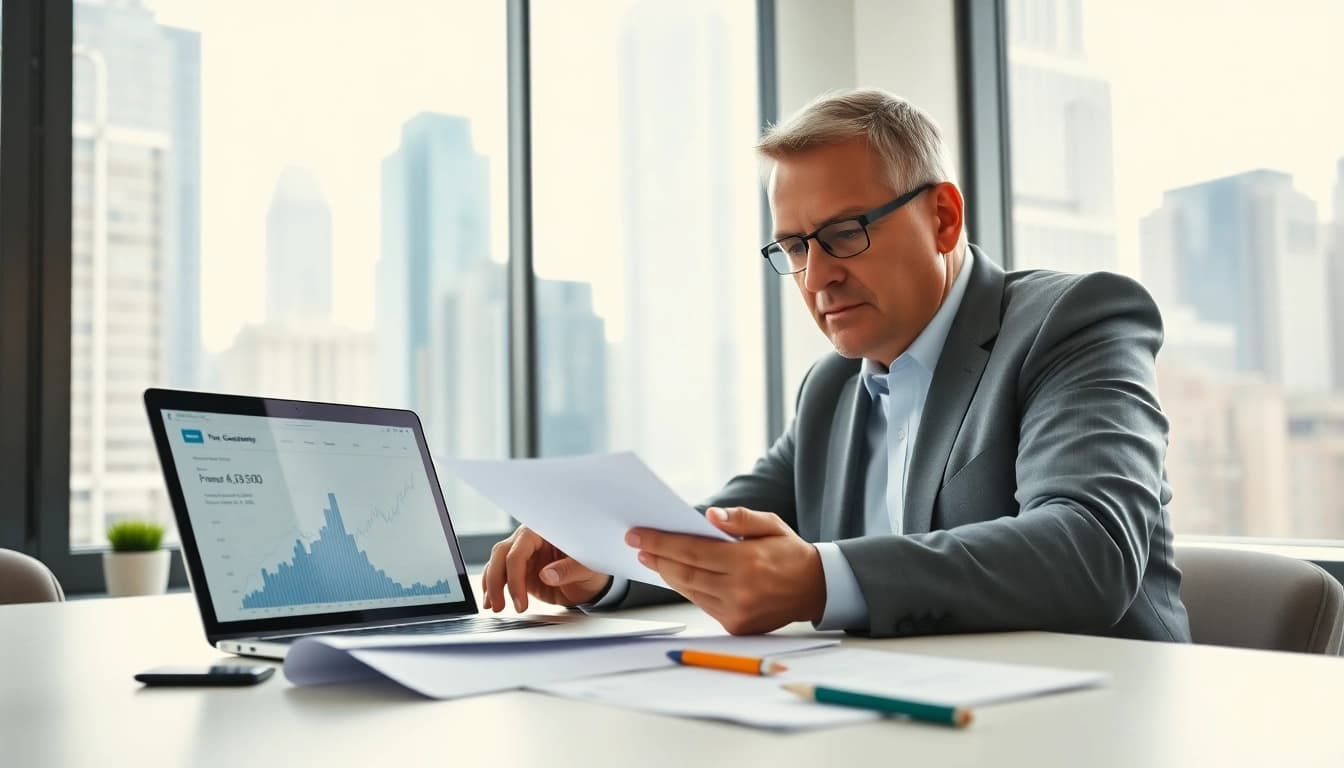 Engaged tax consultant in Kenya analyzing financial documents in a modern office.