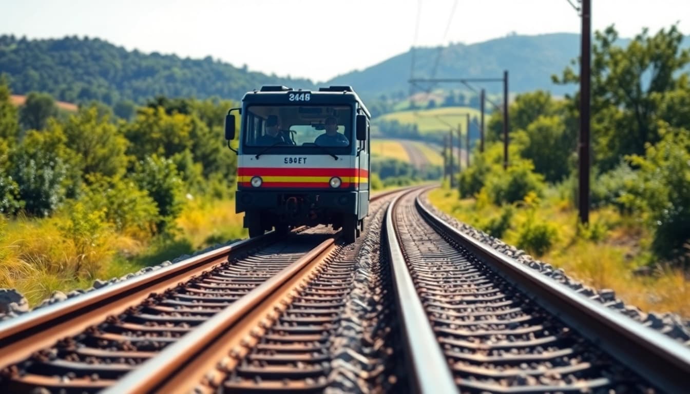 Executing a Track Inspection with precision in a picturesque rural landscape.
