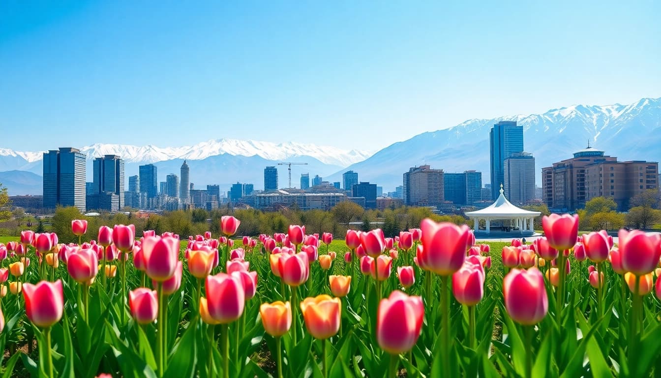 View of Almaty skyline against the Tian Shan mountains, highlighting https://albmaftoh.com's natural beauty.