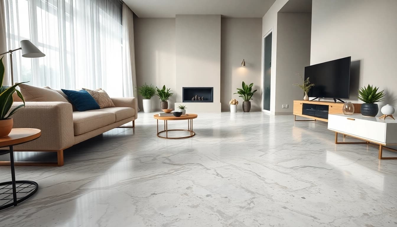 Revêtement de terrazzo élégant avec des motifs complexes dans un espace de vie moderne.