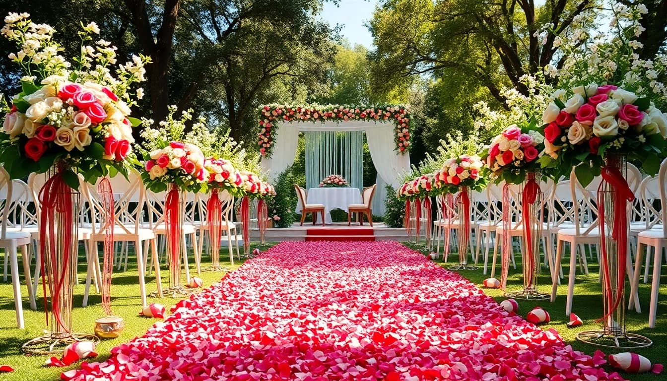 Hochzeit location mit romantischer Gartenlandschaft und eleganter Dekoration.