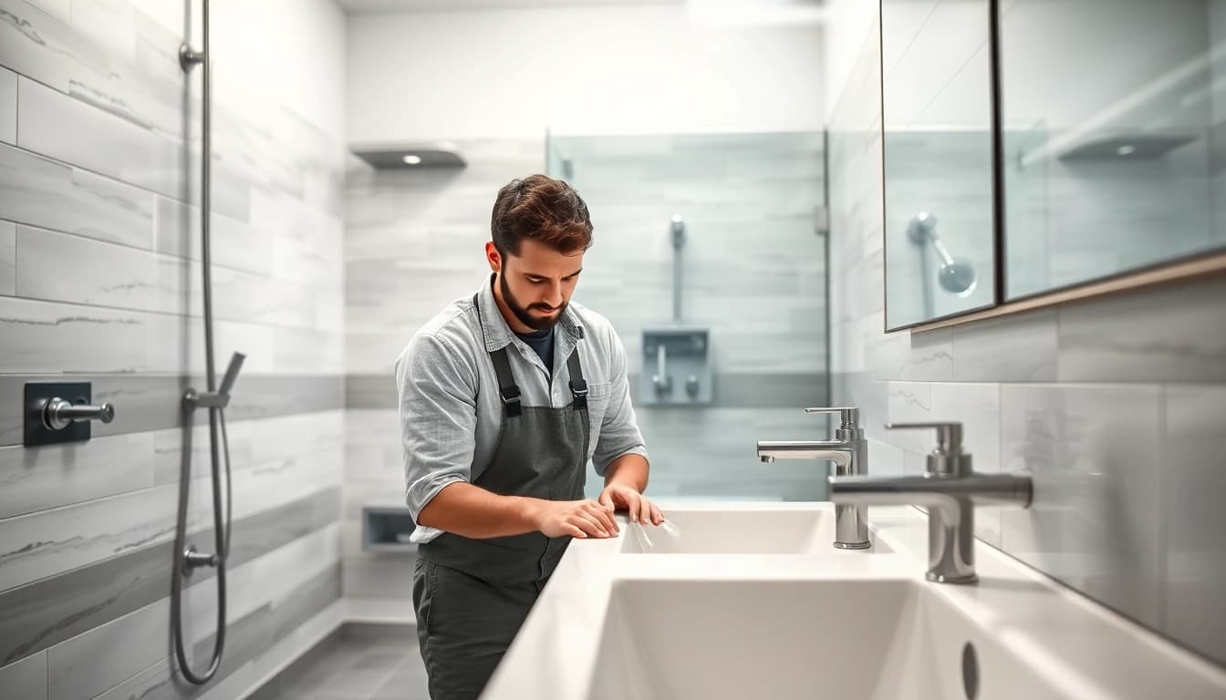 Handwerklicher Einsatz von sonni sanitär GmbH bei der Badezimmerinstallation mit modernen Armaturen.