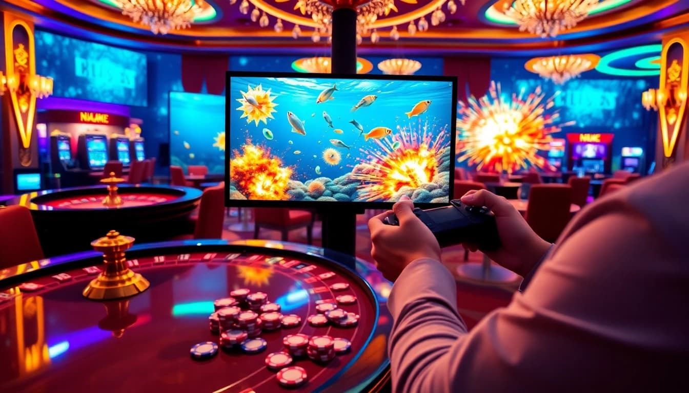 Engage in bắn cá đổi thưởng at an exciting online casino, featuring intense gameplay and vibrant visuals.