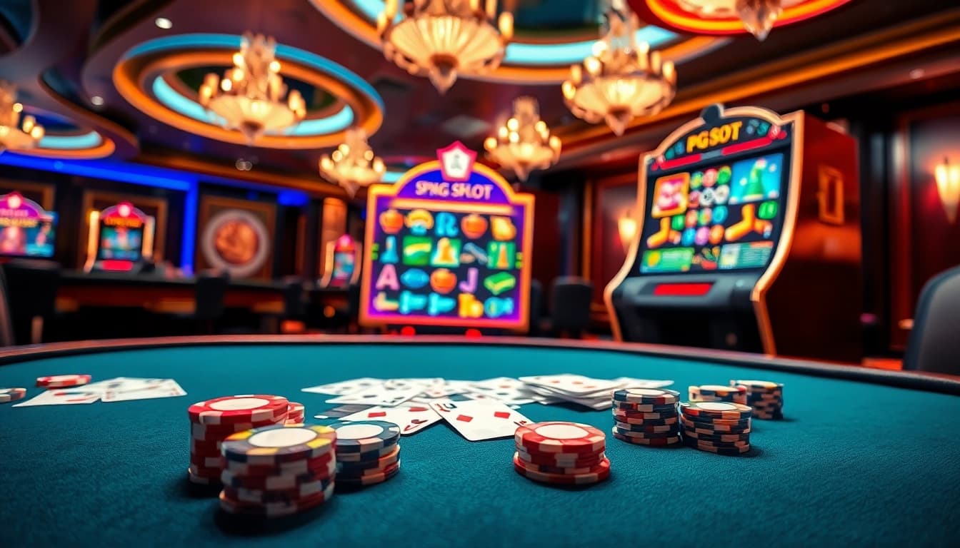 Engaging player enjoying PG Soft slot machine in a luxurious casino with colorful game graphics.