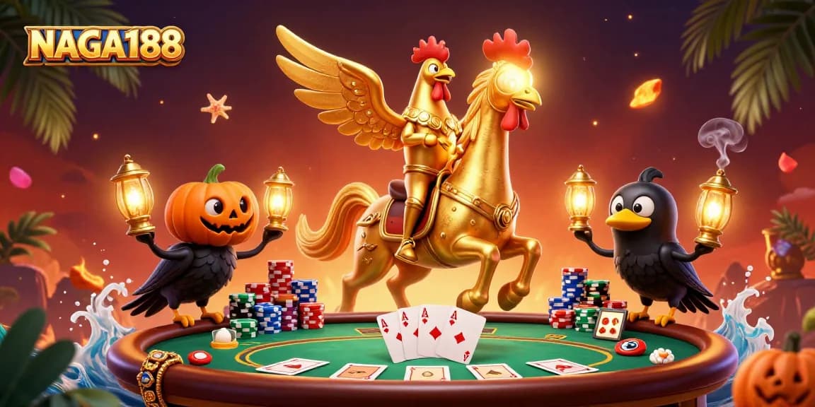 NAGA188 menawarkan permainan kasino dengan karakter unik sambil bermain di meja poker yang berwarna-warni.