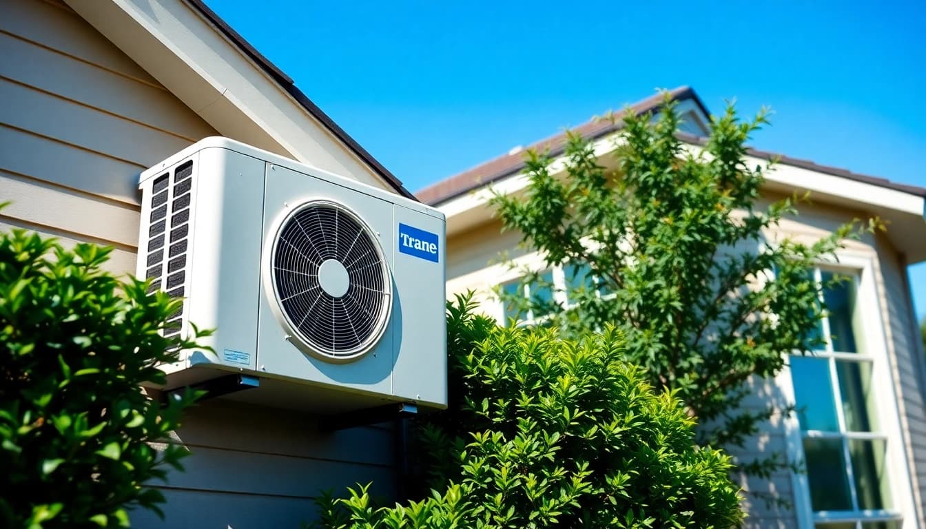 Trane heat pump showcased in a modern home environment, reflecting energy efficiency and design.
