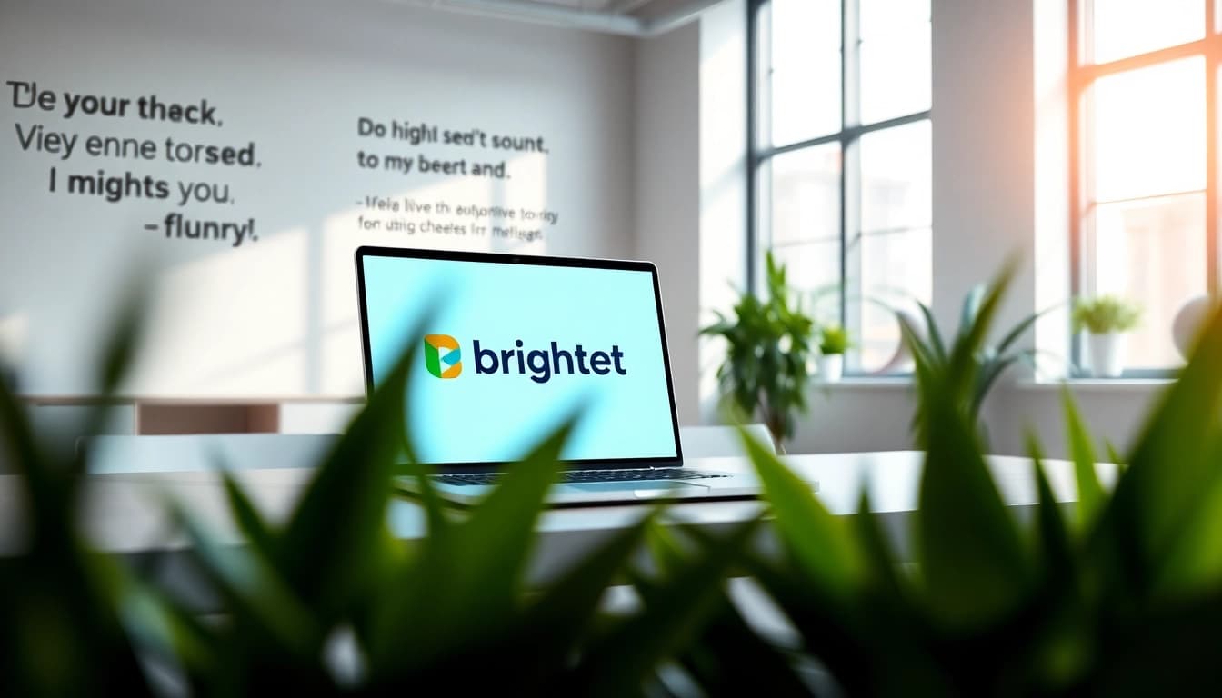Brightet logo displayed on a modern laptop in a professional workspace setting.