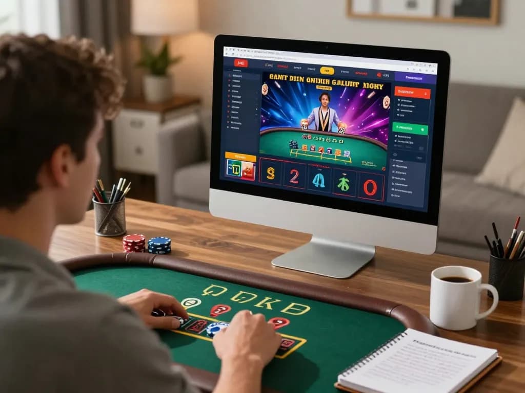 Player strategizing with PG88 while enjoying an online blackjack game in a cozy home office