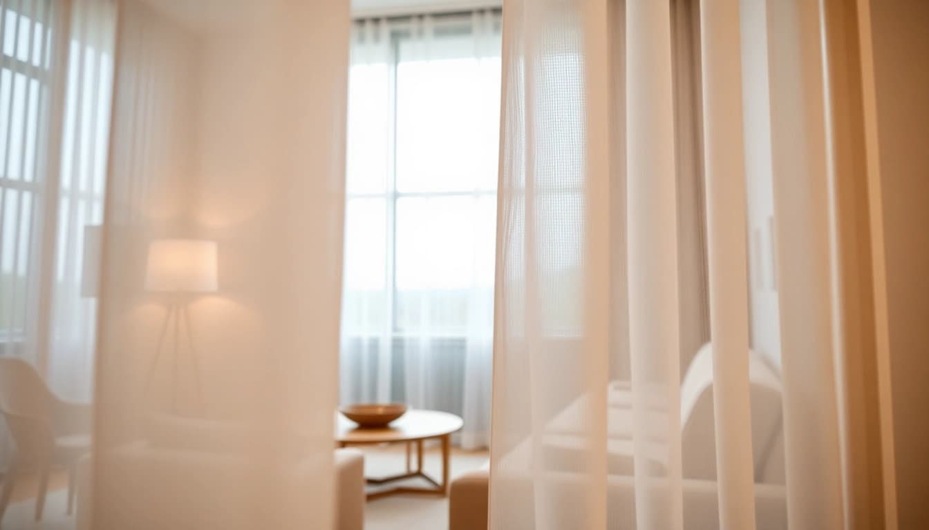 Verduisterende gordijnen in een gezellige woonkamer met zacht licht.