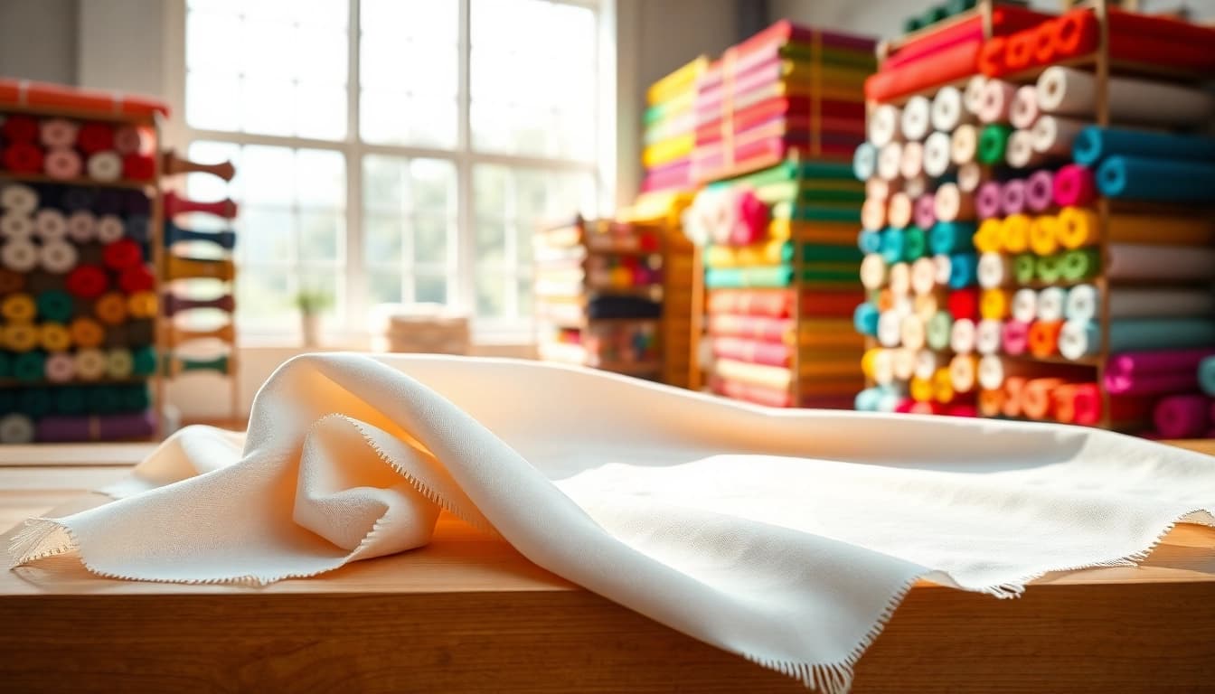 Bekijk de texturen van goedkope katoen op een houten tafel, perfect voor mode en interieur.