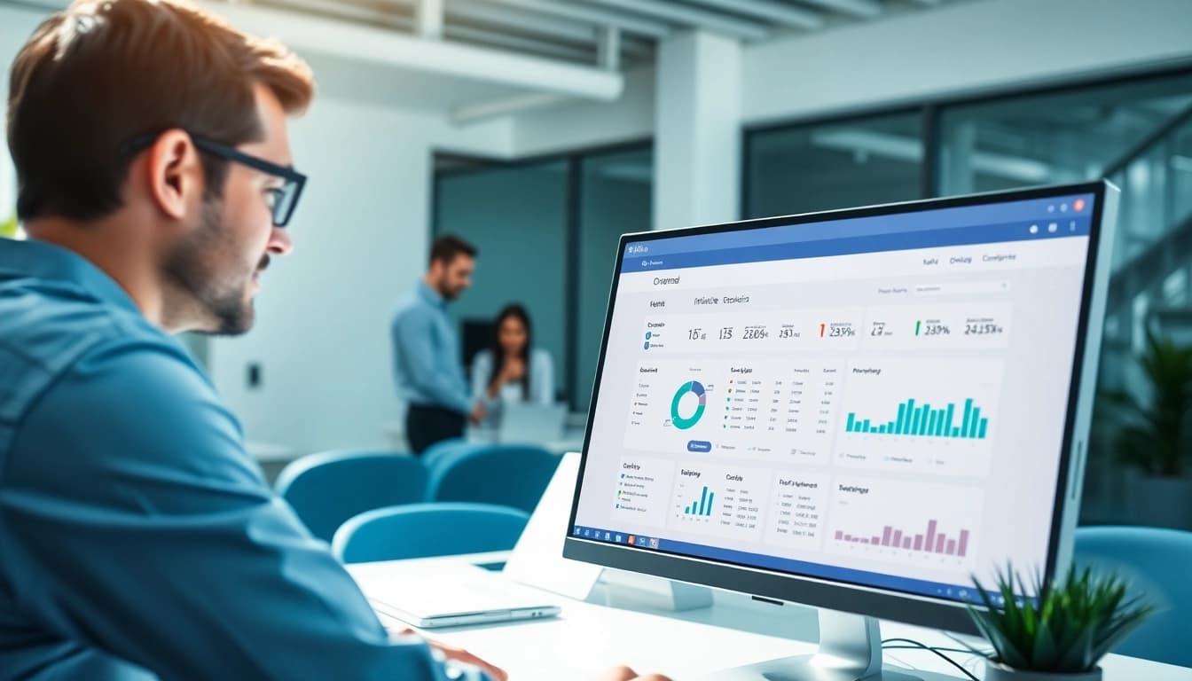 Enhancing order processing software efficiency in a modern workspace with data analytics.