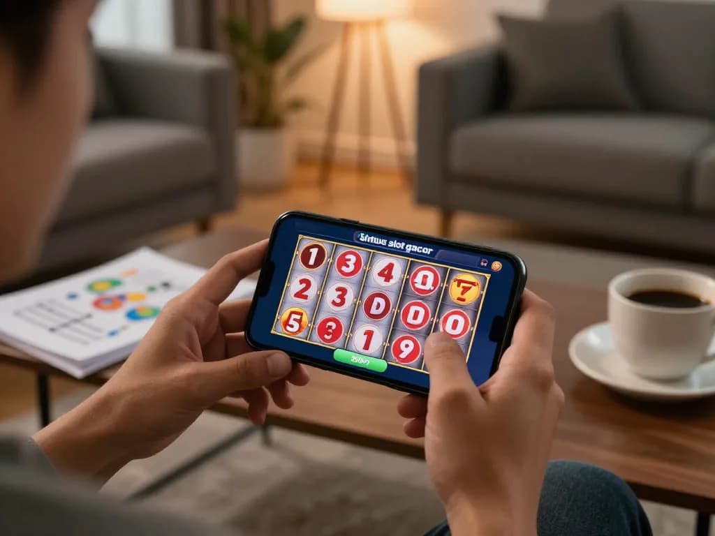 Engaging with situs slot gacor on a smartphone while strategizing in a cozy environment