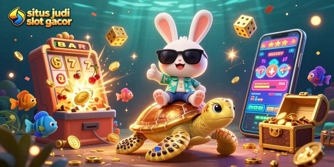 Experience winning fun at situs judi slot gacor with the lucky rabbit and golden sea turtle surrounded by slot elements