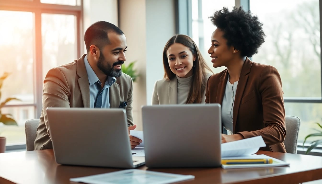 Consult with a financial advisor Chesapeake va in a professional setting, discussing future goals with clients.