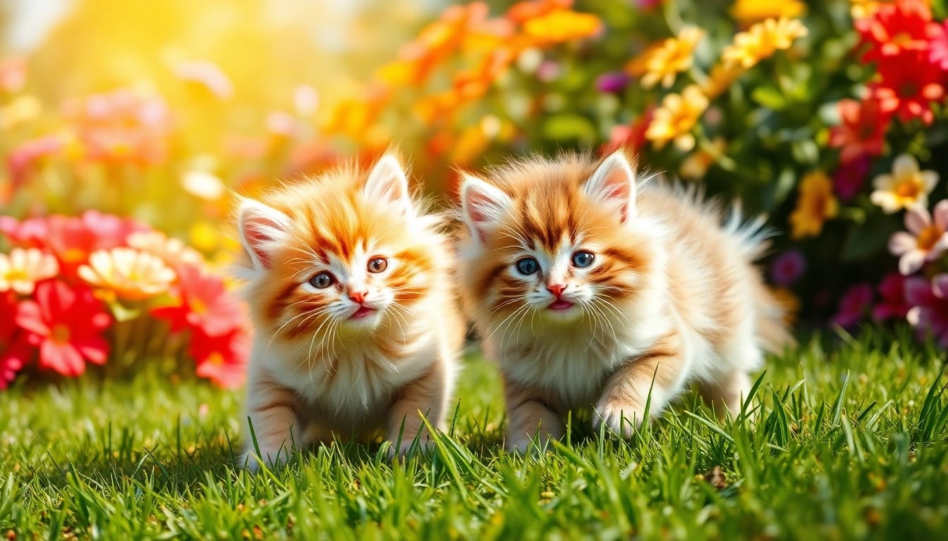 Maine Coon kittens for sale San Francisco playing in a sunlit garden, showcasing their fluffy textures and playful nature.