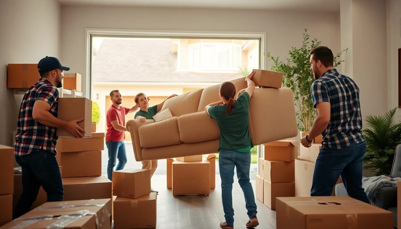 Professional movers providing moving services edmonton, showcasing teamwork and expertise during a residential move.