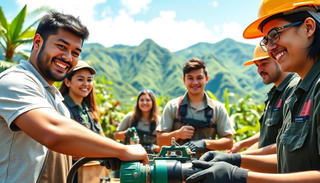 Students at trade schools in Hawaii actively participating in hands-on training outdoors.