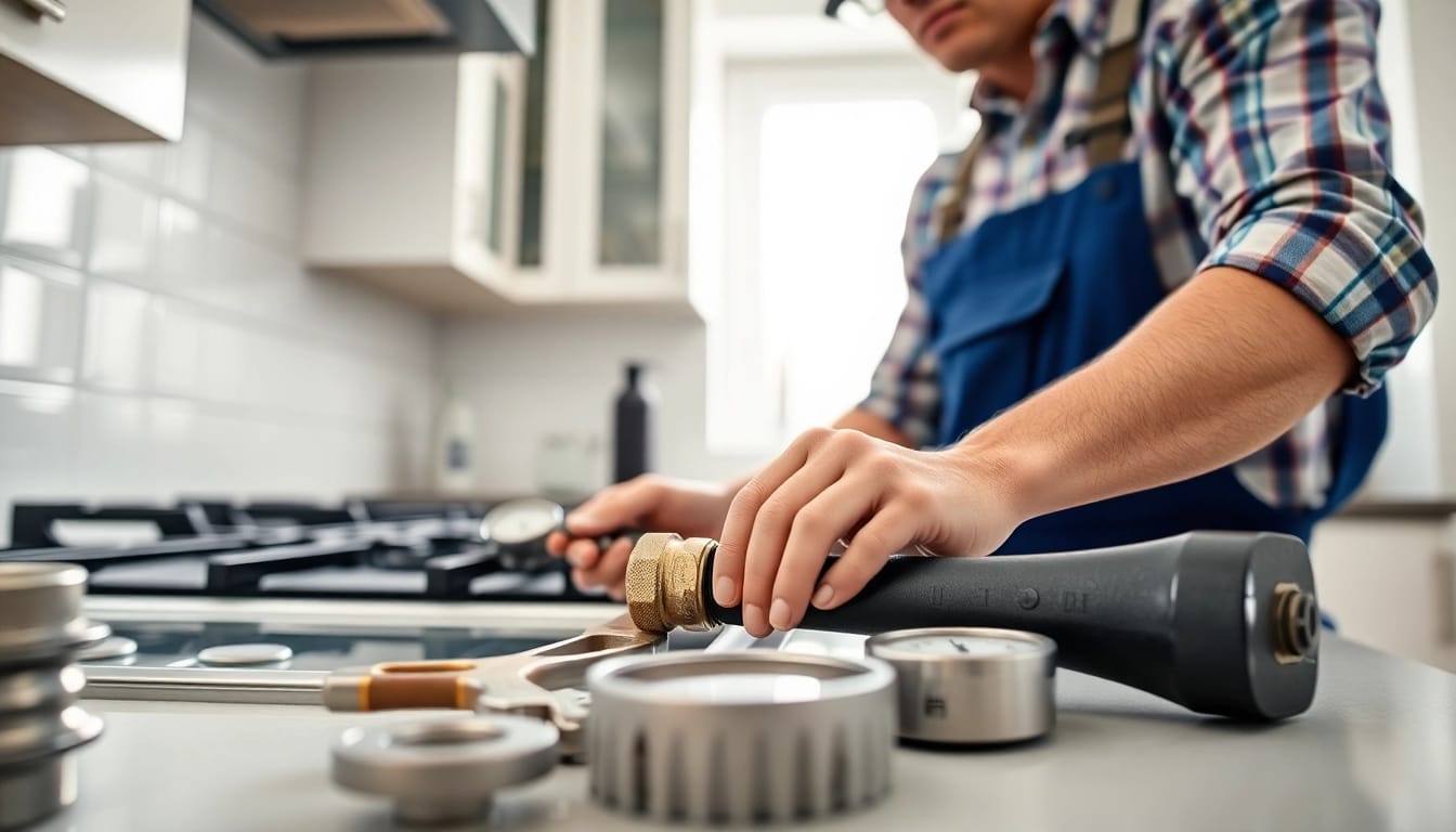Gas fitter north shore expertly installing gas lines in a modern kitchen environment.