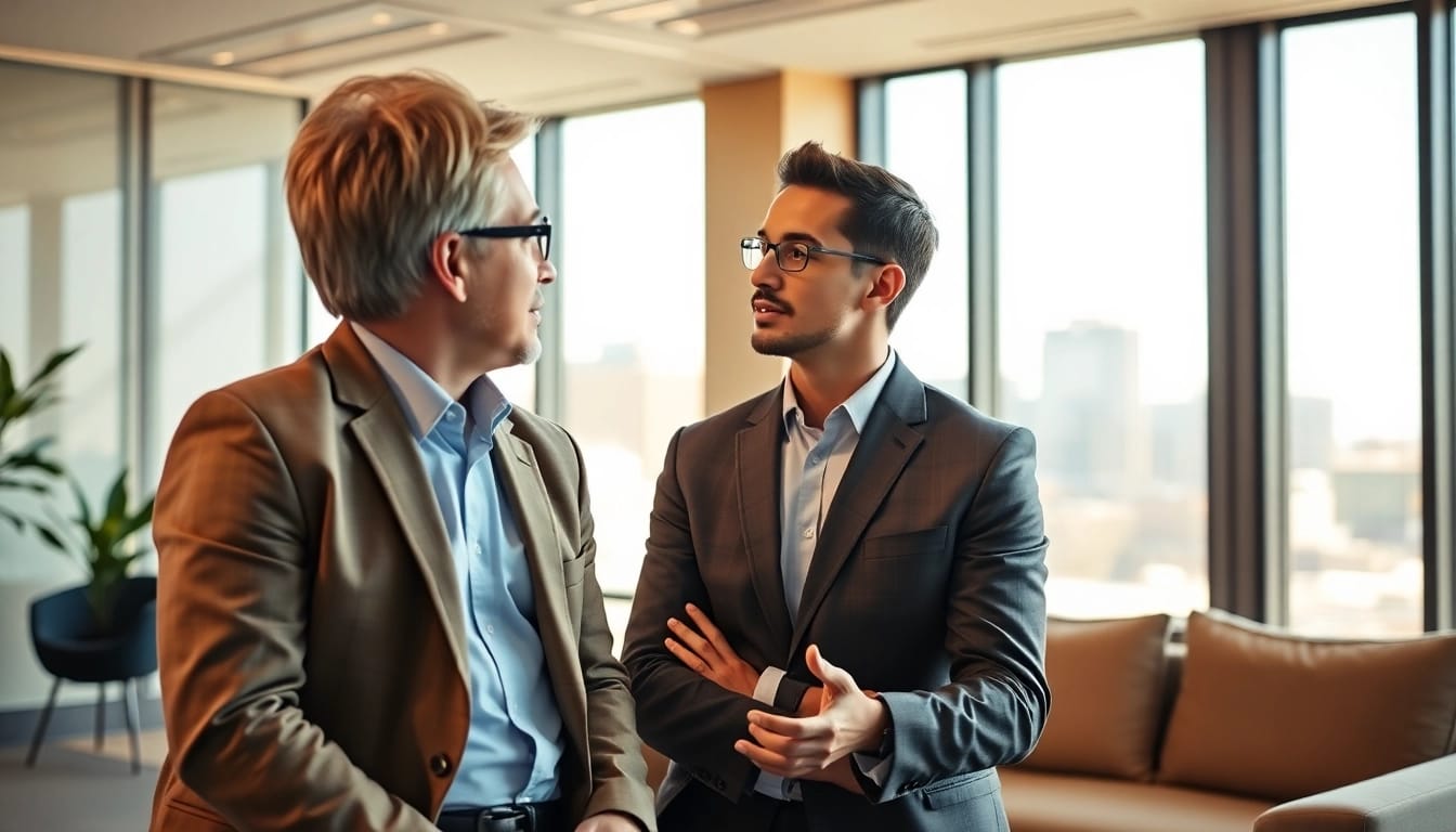 Engaging Washington DC Venture Capital Lawyer consulting with a startup founder in a modern office.