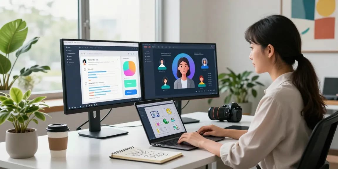 Engaging workspace with a professional using crush ai for innovative projects.