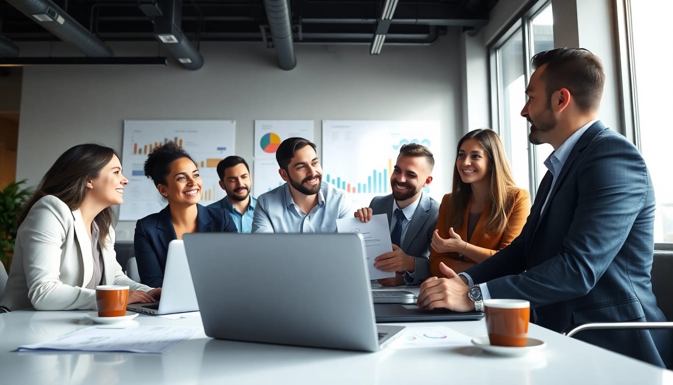 Menyusun strategi pemasaran untuk situs toto dengan tim di kantor modern.