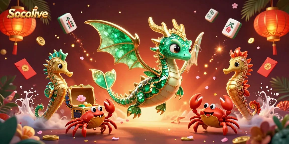 Socolive offers an immersive gambling experience with dynamic visuals of sea creatures and festive elements celebrating sports betting.