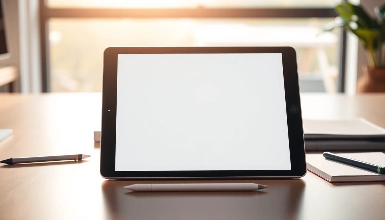 Interacción dinámica con iPad Air 5ta generación en un escritorio moderno.