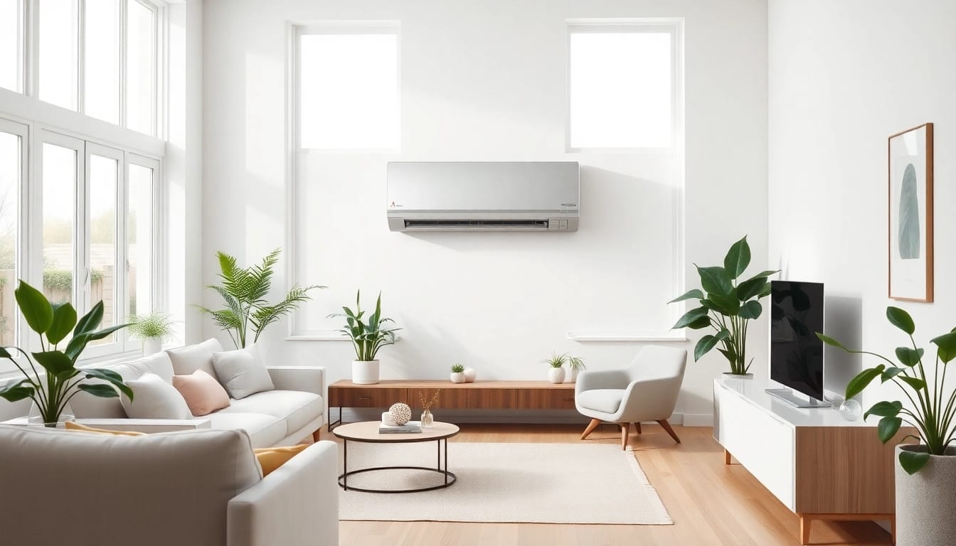 Showcasing a Mitsubishi mini split ac in a stylish interior, enhancing home comfort and aesthetics.