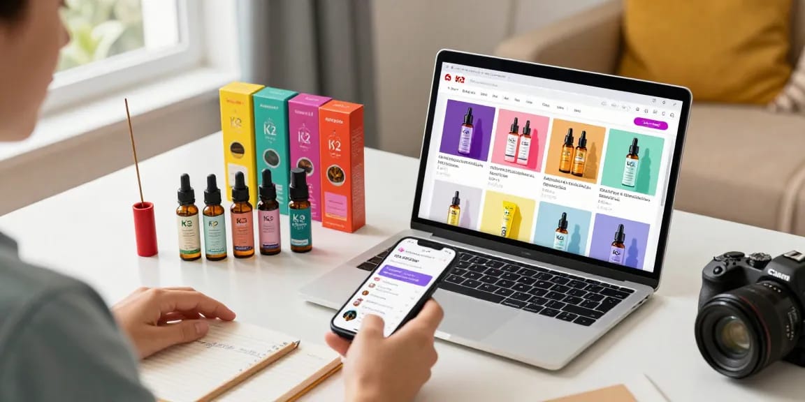 Shop for the best K2 spray online with vibrant product displays and a modern shopping atmosphere.