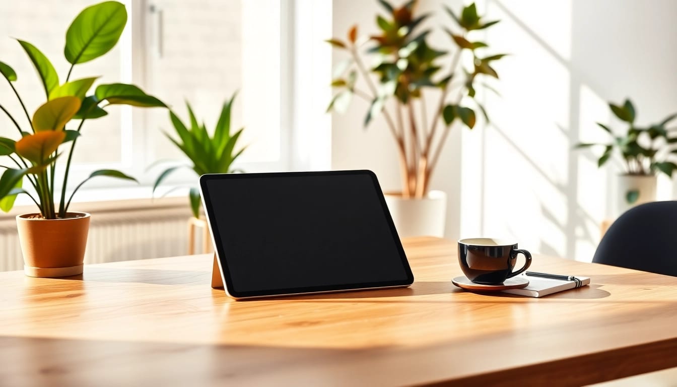 Interactuando con el iPad Air 5ta generación en un ambiente de trabajo moderno.