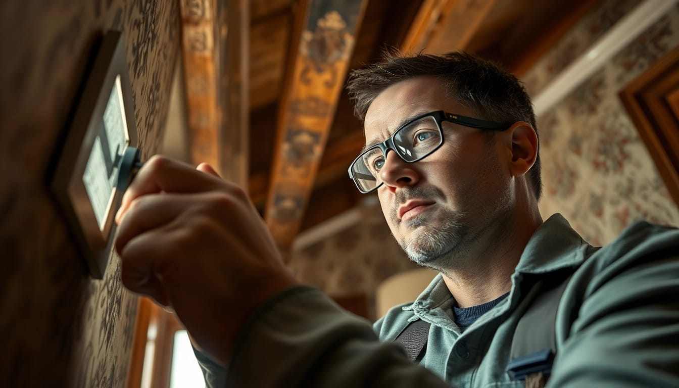 Execute wall void insect treatment with a technician inspecting wall cavities for pest control.