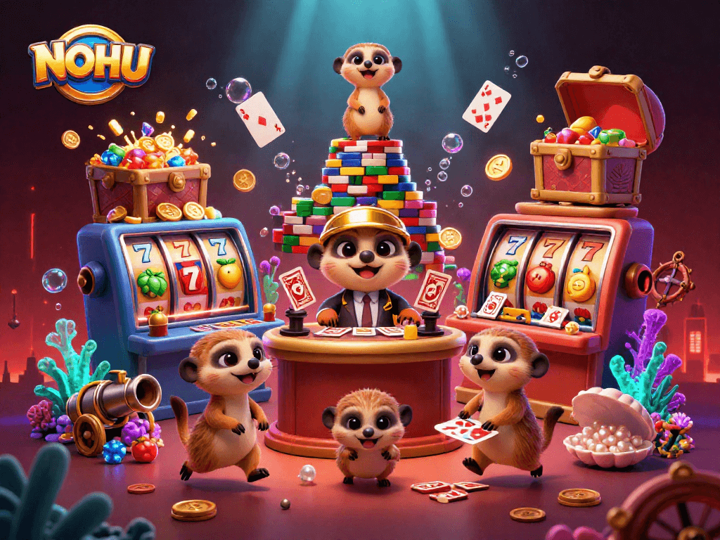 Experience thrilling gameplay at NOHU's lively casino run by meerkats amidst vibrant treasures and action.
