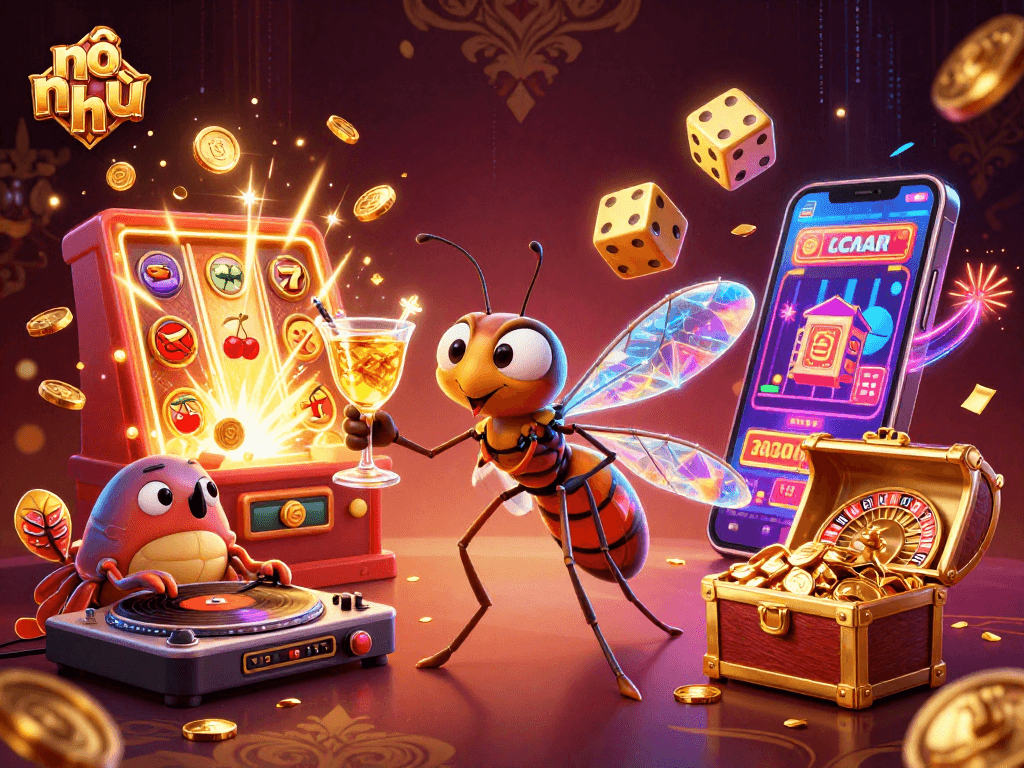 Engage with nổ hũ slots as a frozen mosquito mascot and trilobite DJ create a casino spectacle.