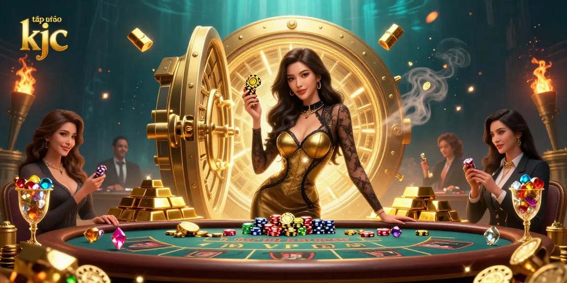 Engage in high-stakes gaming action with tập đoàn kjc at VIP baccarat table surrounded by luxury.