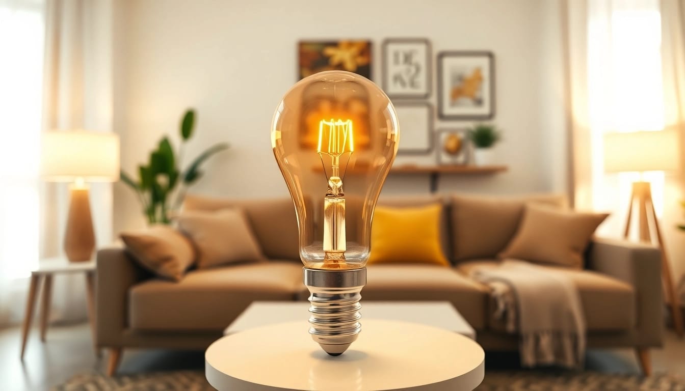 Discover what is an a19 light bulb shining in a cozy living room setting with warm glow.