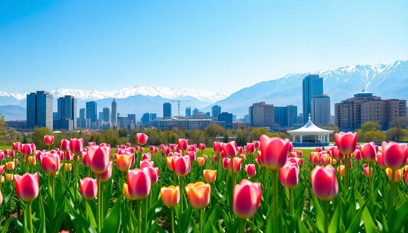 View of Almaty skyline against the Tian Shan mountains, highlighting https://albmaftoh.com's natural beauty.