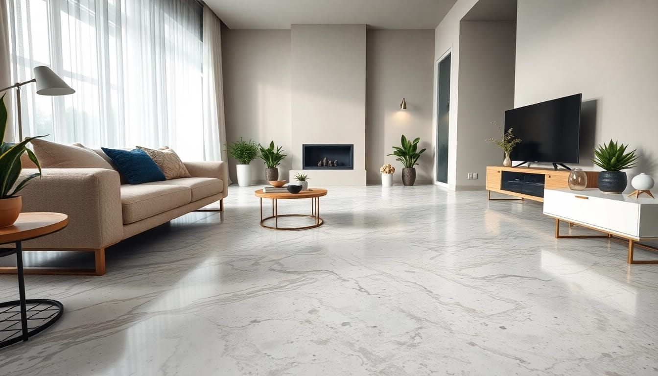Revêtement de terrazzo élégant avec des motifs complexes dans un espace de vie moderne.