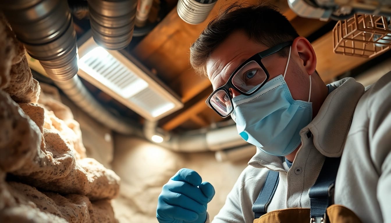 Crawl space pest control by a professional technician ensuring safe inspection.
