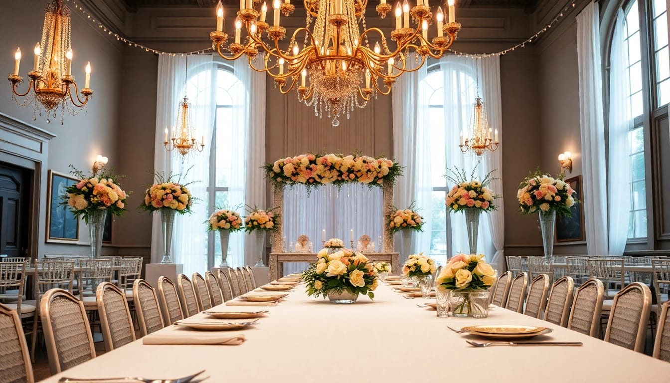 Experience the allure of Jacksonville Wedding Venue, featuring elegant decor and vibrant floral arrangements.
