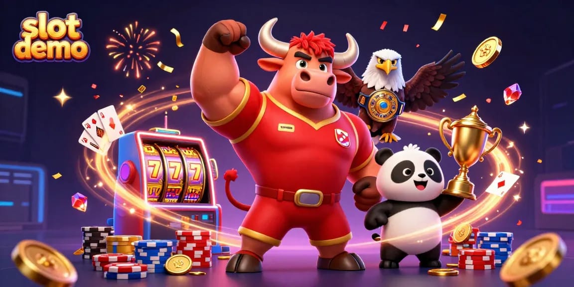 Experience winning strategies with our slot demo featuring an energetic scene of casino mascots.