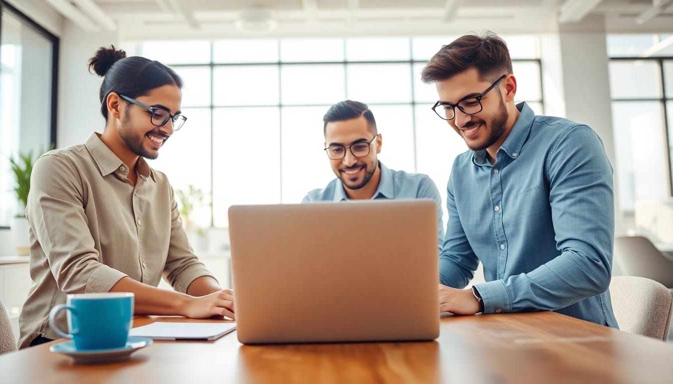 Expert team discussing edmonton web design strategies in a bright, modern office.