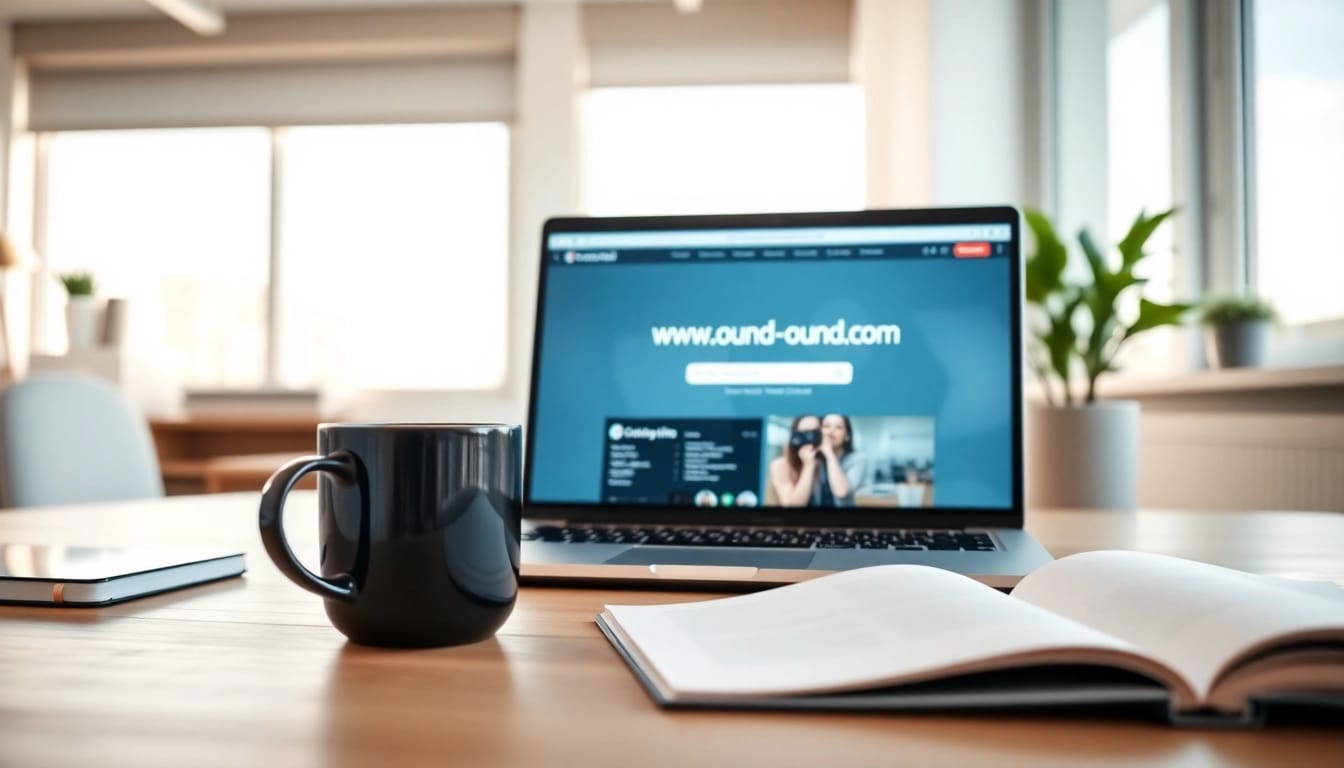 Engaging digital workspace showcasing https://www.ound-ound.com on a sleek laptop.